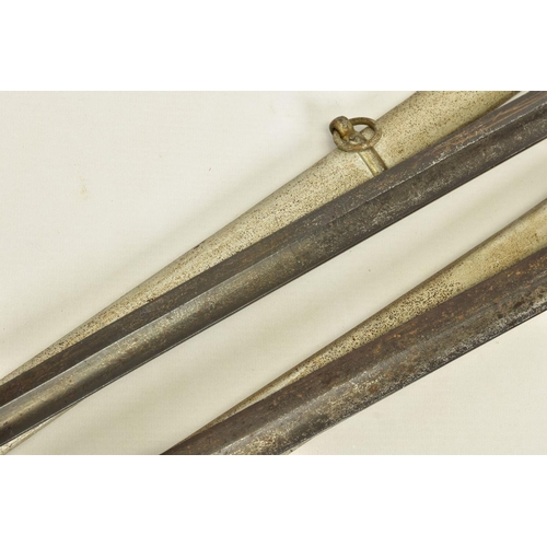 118 - TWO x EXAMPLES OF 1945 PATTERN VICTORIAN INFANTRY SWORDS with metal scabbards, blade lengths approxi... 