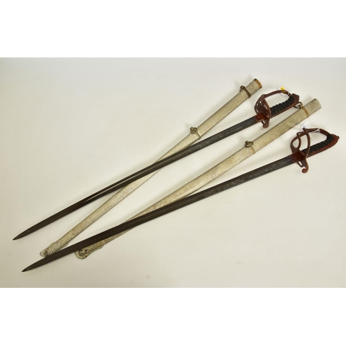 118 - TWO x EXAMPLES OF 1945 PATTERN VICTORIAN INFANTRY SWORDS with metal scabbards, blade lengths approxi... 