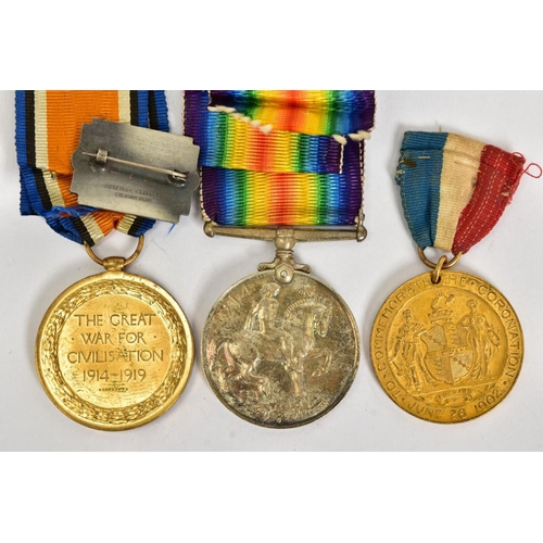 127 - A WWI BRITISH WAR AND VICTORY MEDALS named to M-273495 Pte A.W.Tripp. ASC, together with a 1902 Coro... 