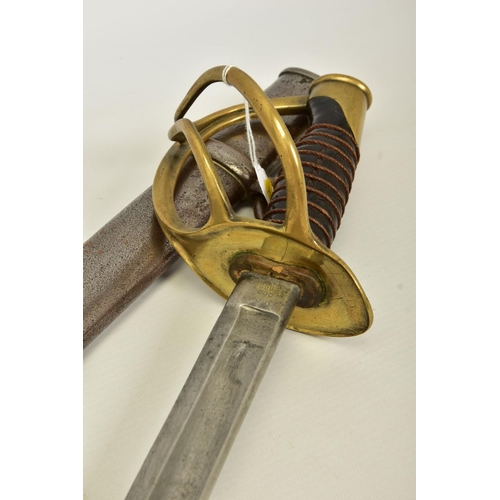 130 - AN EXAMPLE OF AN M1840 US CAVALRY SABER, with scabbard, the blade length is approximately 89cm and i... 