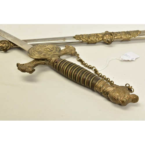 131 - AN ANTIQUE KNIGHTS OF PYTHIAS CEREMONIAL MASONIC SWORD, US made by 'Pittsburgh Uniform & Cap Co. USA... 