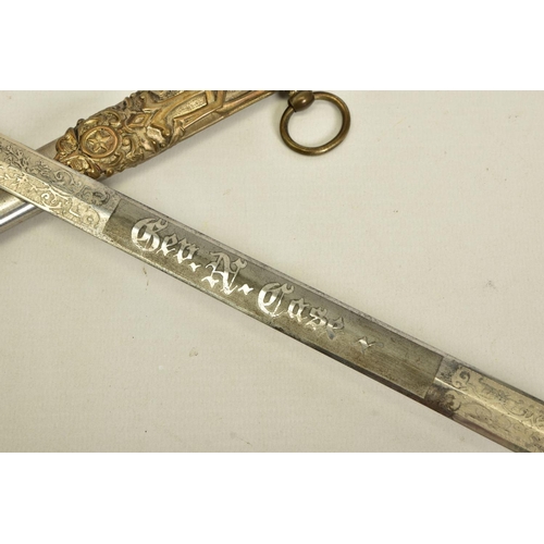 131 - AN ANTIQUE KNIGHTS OF PYTHIAS CEREMONIAL MASONIC SWORD, US made by 'Pittsburgh Uniform & Cap Co. USA... 