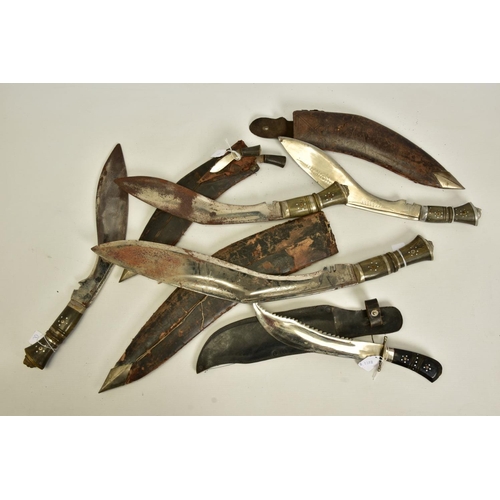 137 - FIVE x EXAMPLES OF INDIAN/ASIAN SUB CONTINENT KUKURI STYLE KNIVES/DAGGERS, FOUR have scabbards some ... 