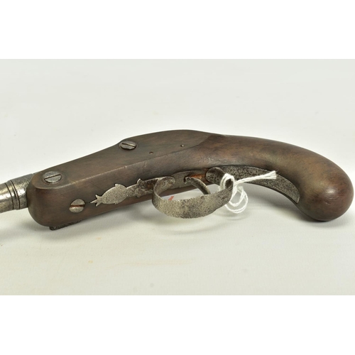 25 - A 70 BORE QUEEN ANN BARREL FLINTLOCK PISTOL. its' 3 ½'' turn off barrel has a notched muzzle for use... 