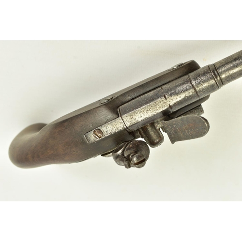 25 - A 70 BORE QUEEN ANN BARREL FLINTLOCK PISTOL. its' 3 ½'' turn off barrel has a notched muzzle for use... 