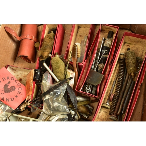 48 - FOUR VINTAGE CANVAS GUN CASES AND A BOX OF GUN CLEANING AND OTHER SHOOTING RELATED ACCESSORIES, the ... 