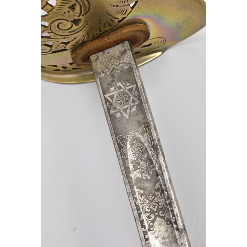 61 - A FENTON BROTHERS LTD, SHEFFIELD 1897 PATTERN INFANTRY OFFICERS SWORD AND SCABBARD, the blade is ful... 