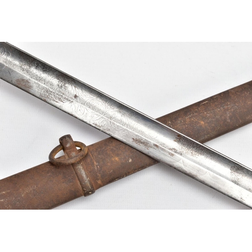 67 - A WW1 ERA BELIEVED IMPERIAL GERMAN ERSATZ RIFLE BAYONET, with metal scabbard and leather frog, the b... 