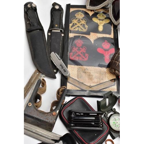 87 - A LARGE BOX CONTAINING MISCELLANEOUS MILITARY ITEMS including inert rounds, clips, mags, goggles, to... 