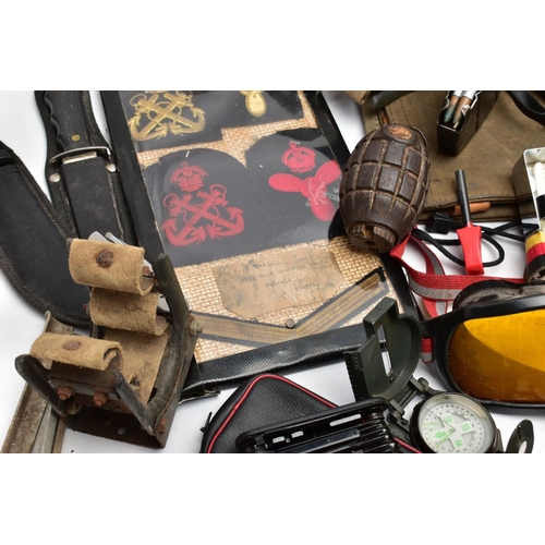 87 - A LARGE BOX CONTAINING MISCELLANEOUS MILITARY ITEMS including inert rounds, clips, mags, goggles, to... 