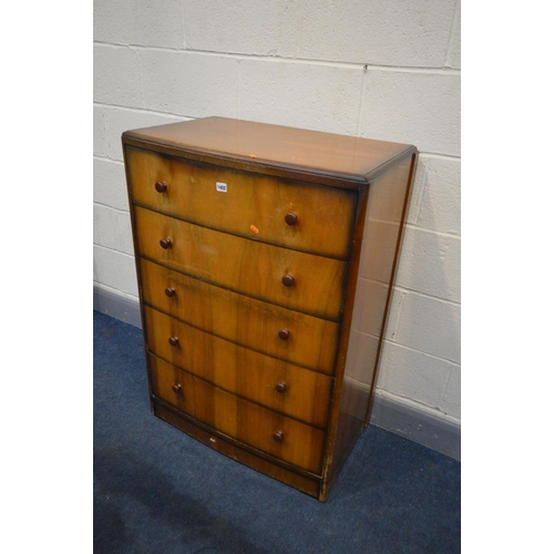 1402 - A TALL WALNUT CHEST OF SIX DRAWERS, width 77cm x depth 47cm x height 11cm (Sd)