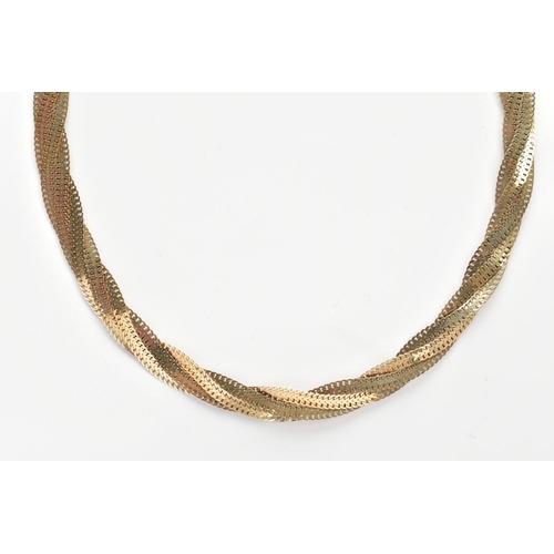 159 - A 9CT GOLD NECKLACE, designed as four flattened double curb link chains in a twist design, 9ct impor... 