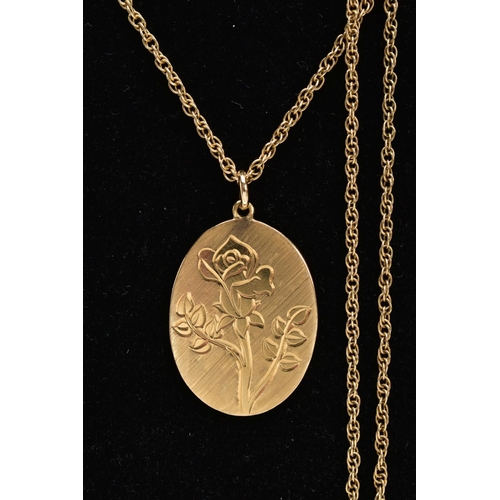 160 - A 9CT GOLD PENDANT AND CHAIN, the oval pendant with large hallmark stamped vertically to one side an... 