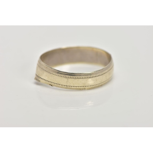 177 - A 9CT WHITE GOLD WEDDING BAND, band misshapen, hallmarked 9ct gold Sheffield, ring size M, approxima... 