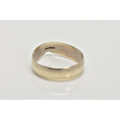 177 - A 9CT WHITE GOLD WEDDING BAND, band misshapen, hallmarked 9ct gold Sheffield, ring size M, approxima... 