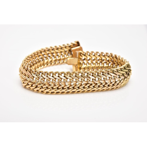 184 - A 9CT GOLD WHEAT CHAIN BRACELET, wide bracelet width 10.1mm, fitted with an integrated box clasp, wi... 