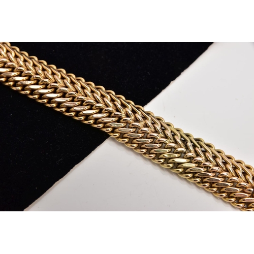 184 - A 9CT GOLD WHEAT CHAIN BRACELET, wide bracelet width 10.1mm, fitted with an integrated box clasp, wi... 