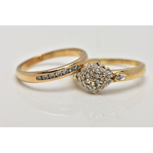 196 - TWO 9CT GOLD DIAMOND SET RINGS, the first designed as a marquise shape single cut diamond cluster wi... 