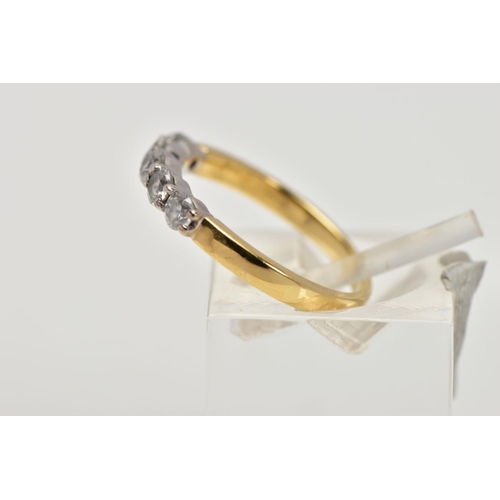 197 - AN 18CT FIVE STONE DIAMOND RING, designed as a row of five brilliant cut diamonds to the plain band,... 