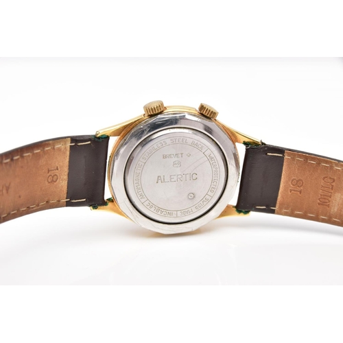 208 - A VINTAGE RADO ALARM WRISTWATCH, the circular head with cream face and gold coloured numbers, batons... 