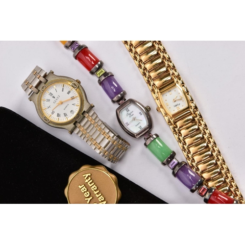 219 - FOUR WATCHES, to include a lady's wristwatch with mother of pearl face and gem set strap, a Kolber G... 