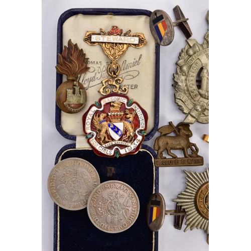 234 - A SELECTION OF MAINLY MEDALS, to include an enamel Royal Masonic Institution medal, a silver gilt Or... 