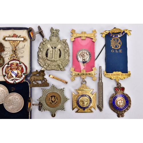 234 - A SELECTION OF MAINLY MEDALS, to include an enamel Royal Masonic Institution medal, a silver gilt Or... 