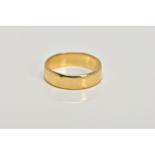 248 - AN 18CT GOLD WIDE WEDDING BAND, plain polished design, approximate width 4.9mm, hallmarked 18ct gold... 