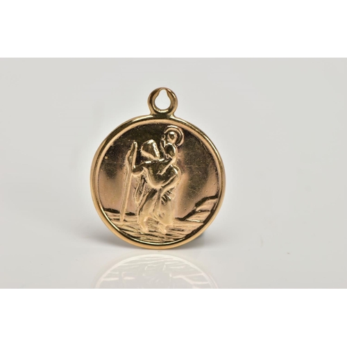 250 - A 9CT GOLD ST. CHRISTOPHER PENDANT, of a circular form, approximate diameter 17.4mm, engraved initia... 