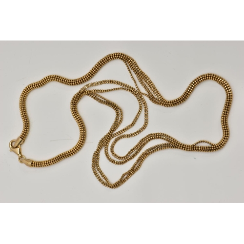 266 - A 9CT GOLD BEADED CHAIN, beaded snake style chain, fitted with a lobster claw clasp, hallmarked 9ct ... 