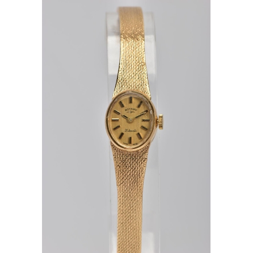 281 - A LADIES 9CT GOLD ROTARY WRISTWATCH, hand wound movement, oval gold dial signed 'Rotary Twenty-One J... 