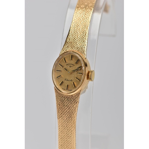 281 - A LADIES 9CT GOLD ROTARY WRISTWATCH, hand wound movement, oval gold dial signed 'Rotary Twenty-One J... 