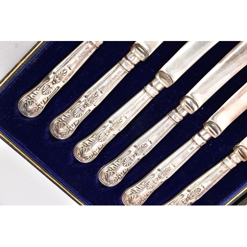 287 - TWO CASED SETS OF SILVER TEASPOONS AND A CASED SET OF SILVER HANDLED BUTTER KNIVES, the first set of... 