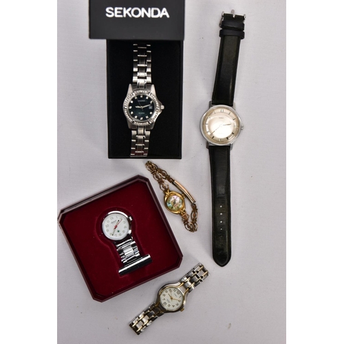 295 - A SMALL QUANTITY OF WRISTWATCHES, to include a ladies boxed 'Sekonda' wristwatch, round black dial, ... 