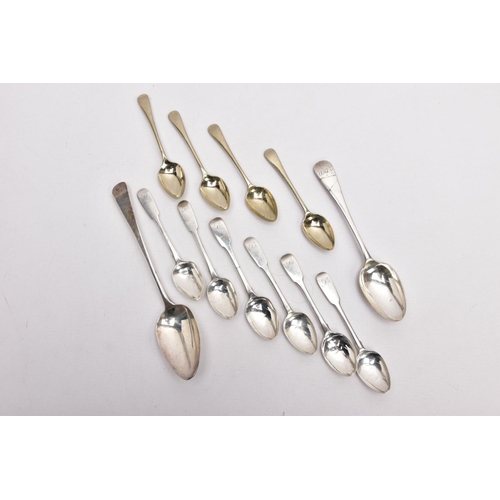 297 - A SELECTION OF SILVER SPOONS, to include a silver old English pattern tablespoon, engraved initials ... 