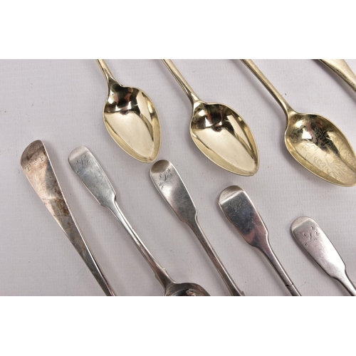 297 - A SELECTION OF SILVER SPOONS, to include a silver old English pattern tablespoon, engraved initials ... 