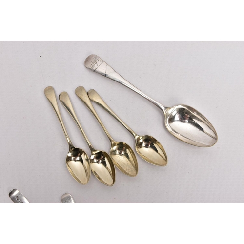 297 - A SELECTION OF SILVER SPOONS, to include a silver old English pattern tablespoon, engraved initials ... 