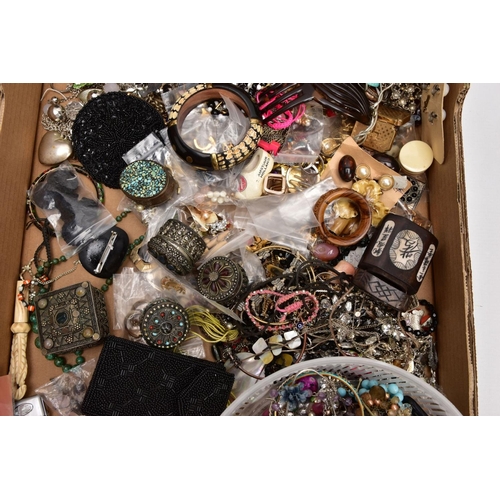 299 - A BOX OF MOSTLY COSTUME JEWELLERY, pieces to include yellow and white metal necklaces, bracelets, ea... 