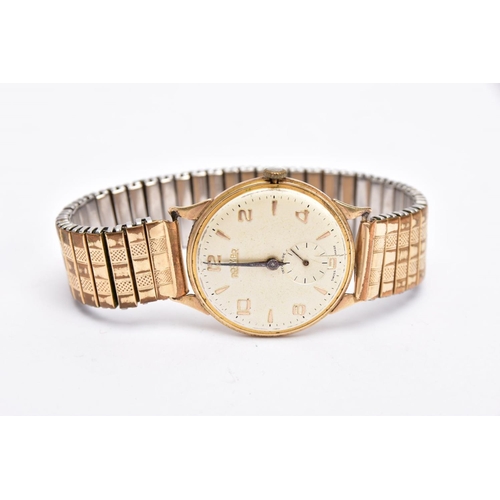 303 - A GENTS 9CT GOLD 'ROAMER' WRISTWATCH, hand wound movement in need of some attention, round champagne... 