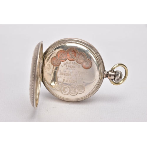 344 - A LONGINES FULL HUNTER POCKET WATCH, round white dial signed 'Longines', Roman numerals, outer minut... 