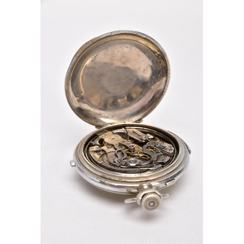 345 - A SILVER-PLATED QUARTER REPEATER, OPEN FACE POCKET WATCH, round white dial signed 'F. Monnier', Roma... 