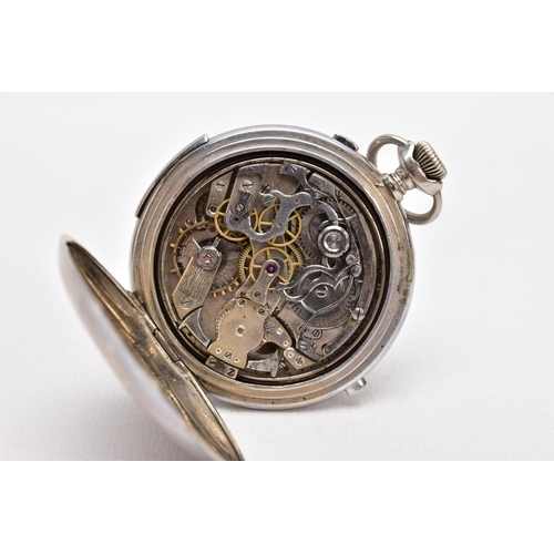 345 - A SILVER-PLATED QUARTER REPEATER, OPEN FACE POCKET WATCH, round white dial signed 'F. Monnier', Roma... 