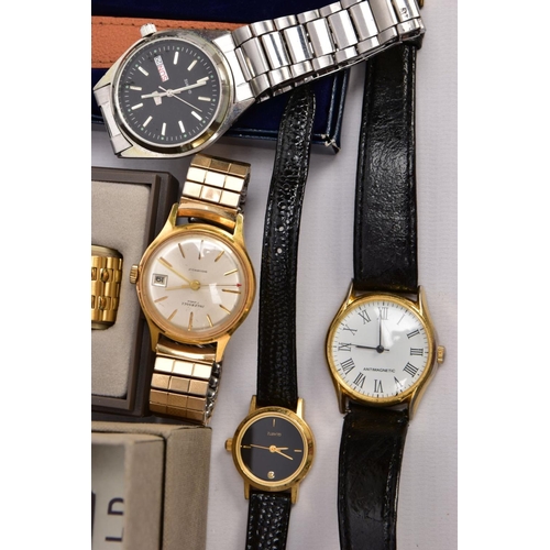 355 - A BOX OF ASSORTED LADIES AND GENTS FASHION WRISTWATCHES, to include a ladies boxed 'Bellfield' Quart... 