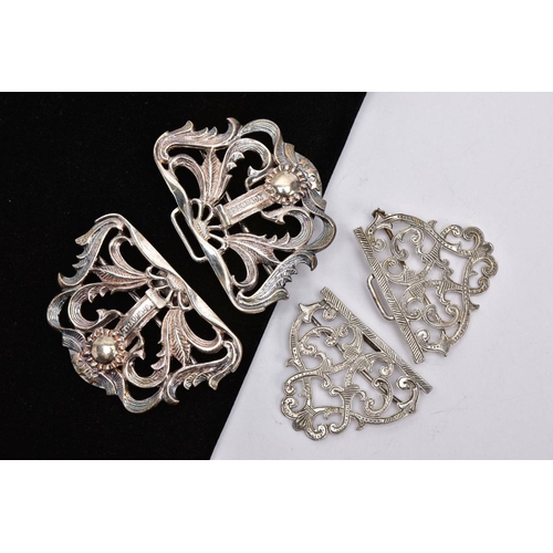 364 - TWO SILVER NURSE BELT BUCKLES, the larger openwork floral and foliate design buckle, with the Latin ... 