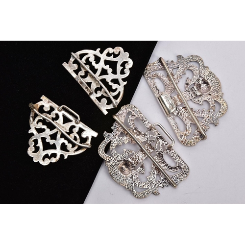 364 - TWO SILVER NURSE BELT BUCKLES, the larger openwork floral and foliate design buckle, with the Latin ... 