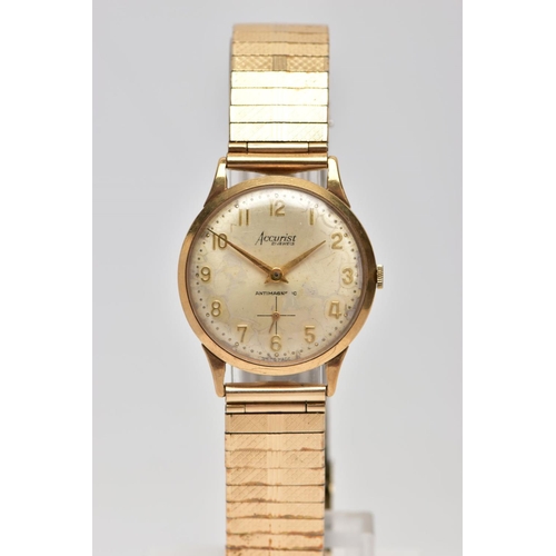 369 - A GENTS 9CT GOLD 'ACCURIST' WRISTWATCH, hand wound movement, round champagne dial signed 'Accurist 2... 