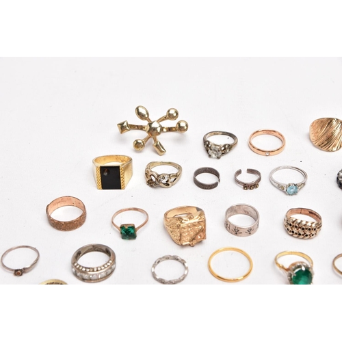 380 - A BAG OF MOSTLY COSTUME RINGS, yellow and white metal rings in various styles, some fitted with past... 