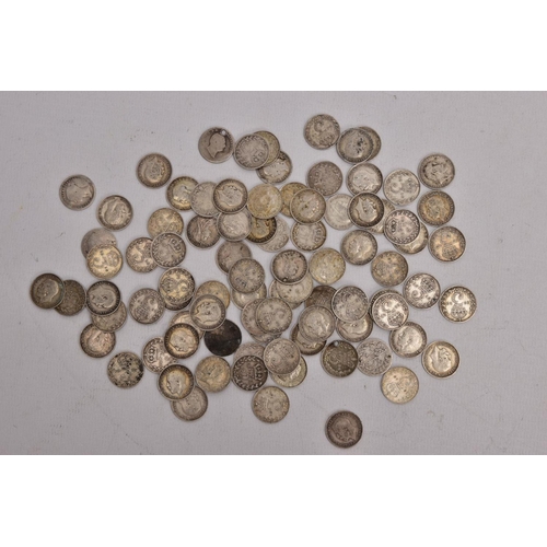 390 - A PARCEL OF EIGHTY EIGHT .925 SILVER THREEPENCE COINS, with some good grades