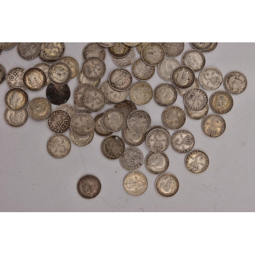 390 - A PARCEL OF EIGHTY EIGHT .925 SILVER THREEPENCE COINS, with some good grades