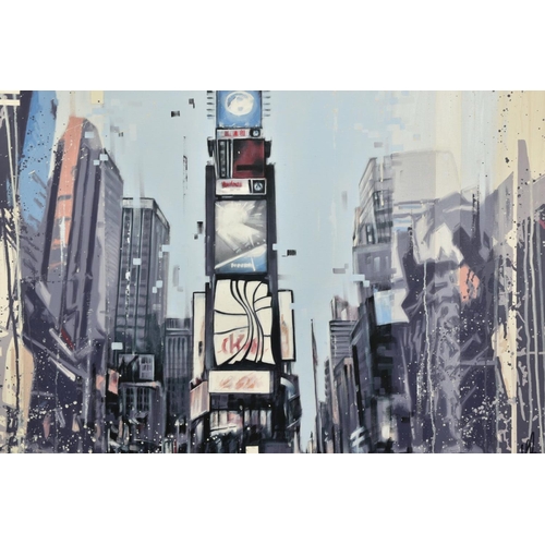 414 - KRIS HARDY (BRITISH 1978) 'TIME SQUARE V' New York skyline, signed bottom right, oil on canvas, appr... 